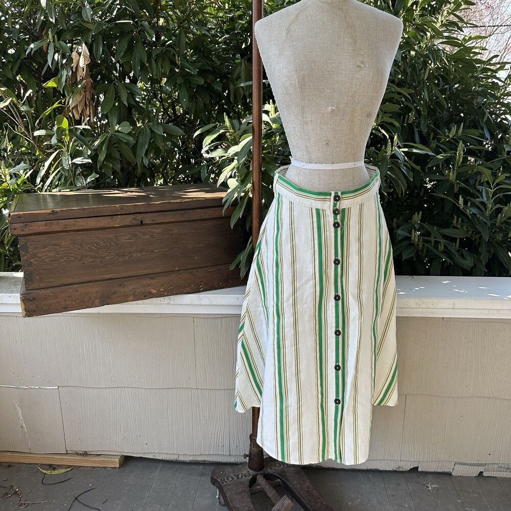 Hutch Striped Midi Skirt Green White Button Front A-Line Coastal Preppy Sz 6